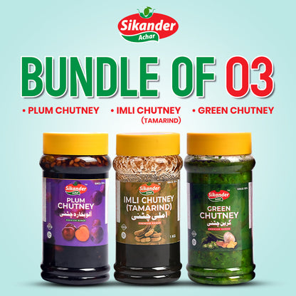 Bundle of 3 (Green Chutney, Plum Chutney, Imli Chutney)