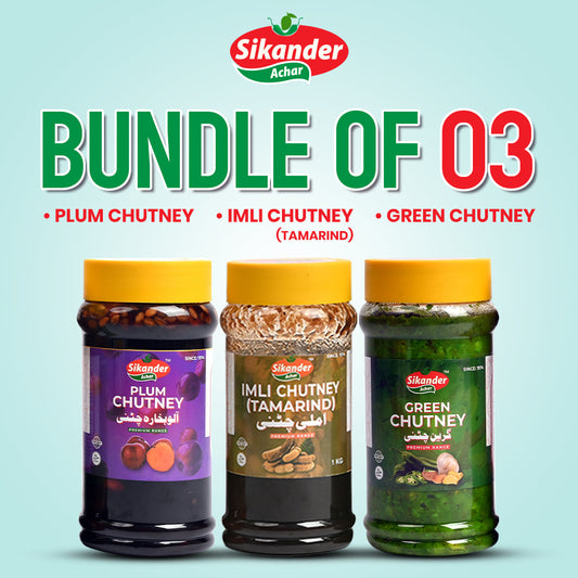 Bundle of 3 (Green Chutney, Plum Chutney, Imli Chutney)